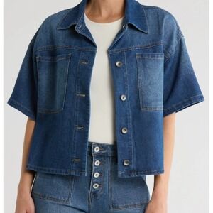 Sanctuary Brightside Blue Slow Ride Shacket L  Quiet Luxury Modern Capsule Top